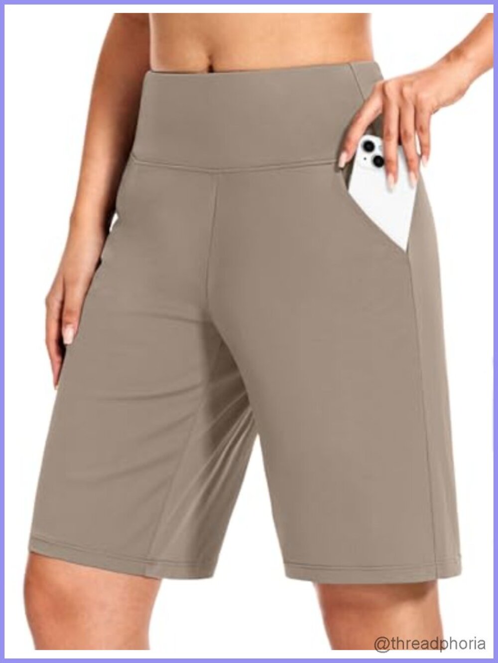 Women's 9" Bermuda Long Shorts Knee Length High Waist Tummy Control Pockets